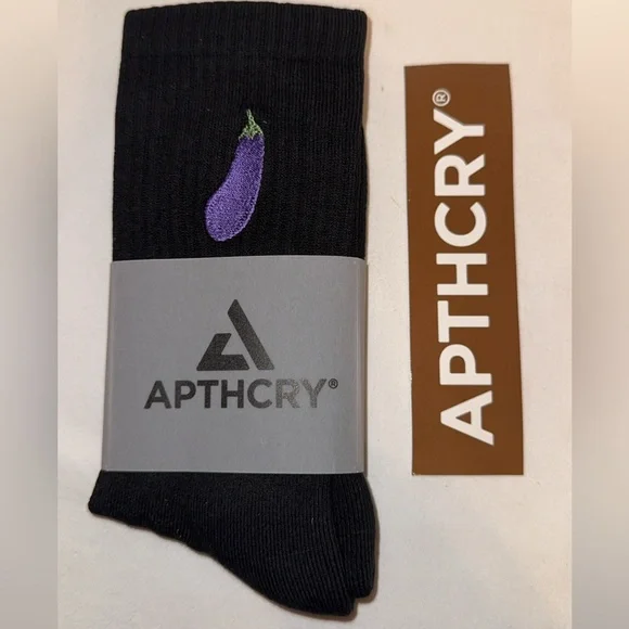 Apthcry Black Socks with Purple Eggplant - Picture 1 of 4